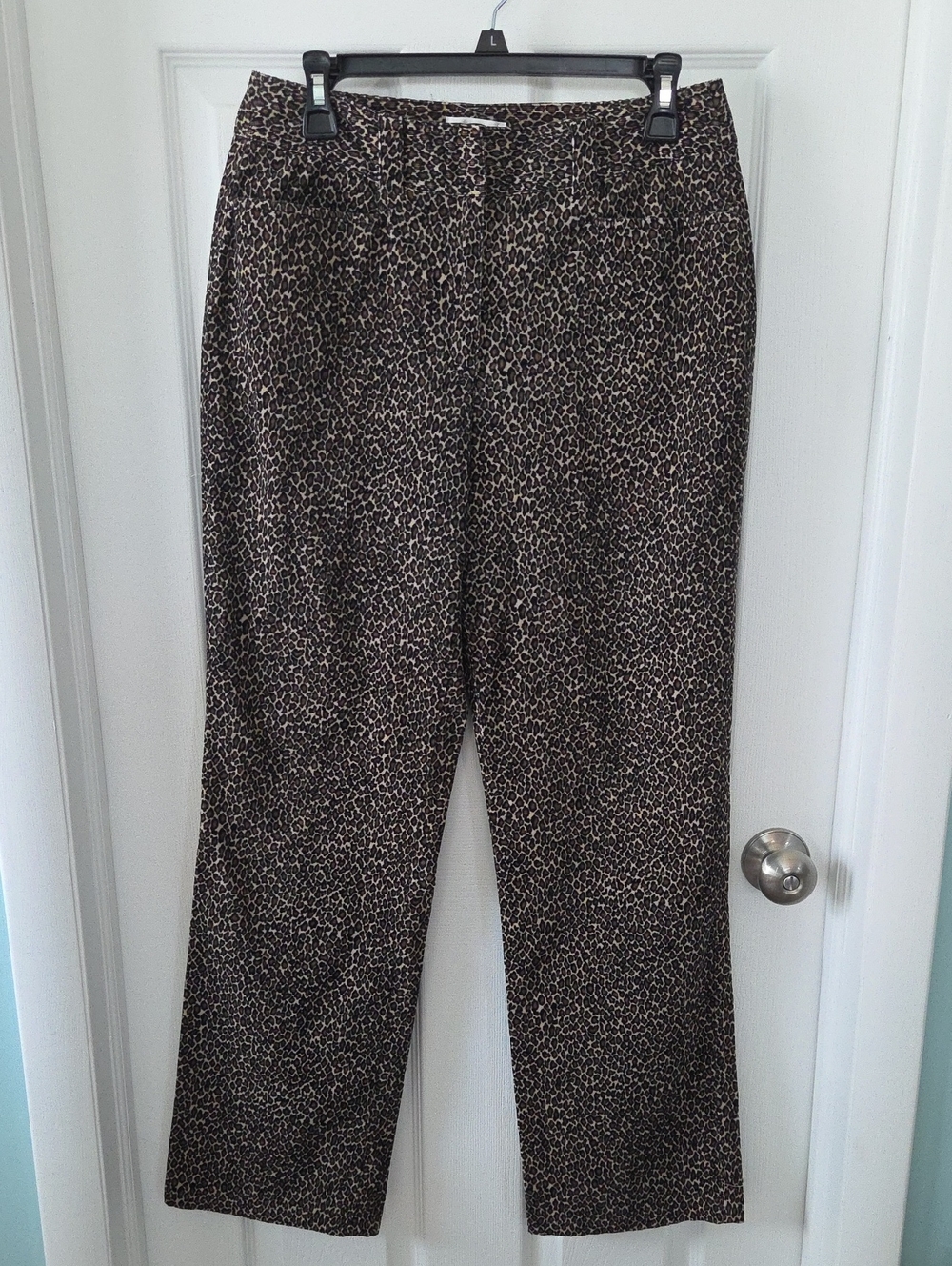 Talbots Leopard Print Corduroy Pants Size 8 Stretch Wide Leg Animal Print